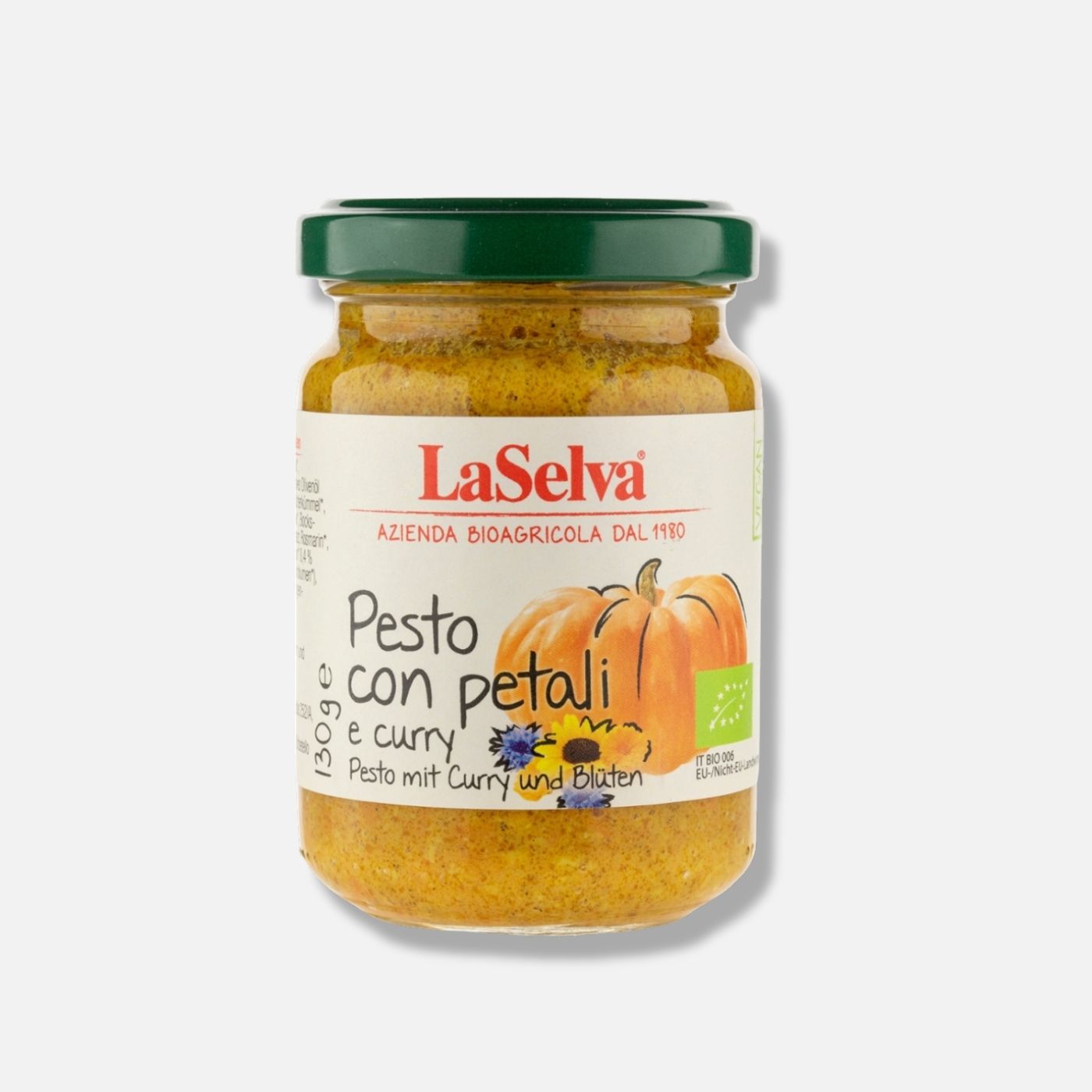 Bio Pesto mit Curry und Blüten - Kürbis Würzpaste - con petali